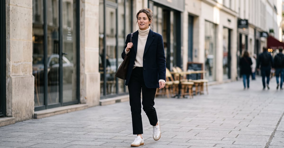 Mode basket femme : tenue casual chic avec sneakers blanches portées avec style au quotidien